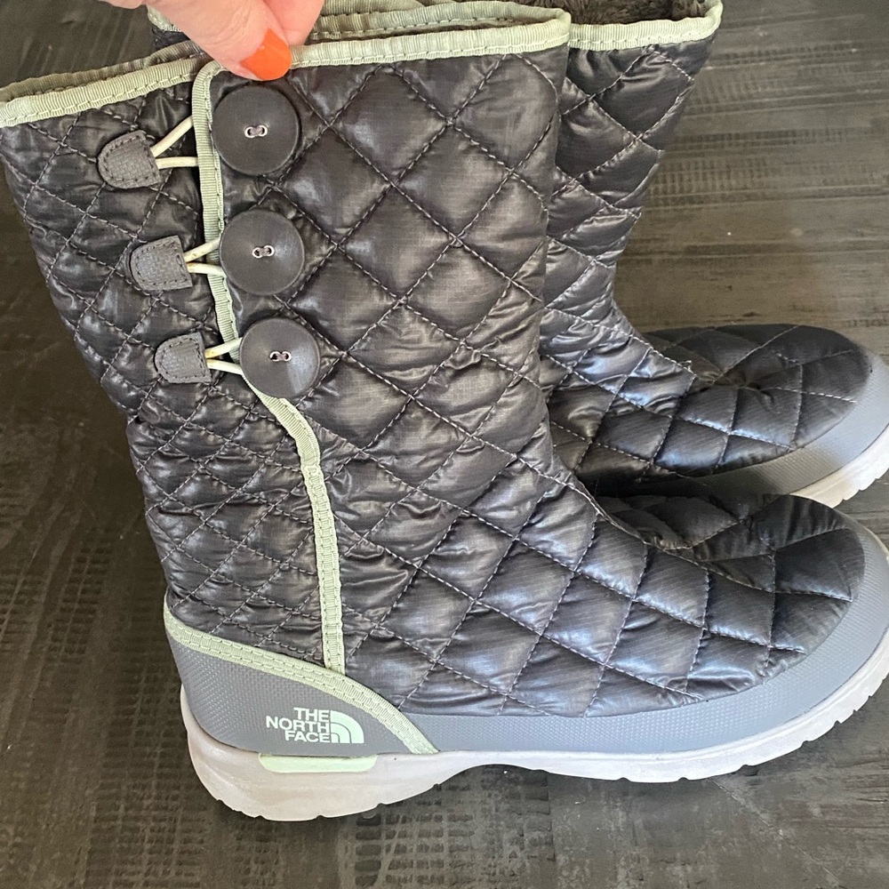The North Face Women’s Thermoball Quilted Mint and Gray Boots